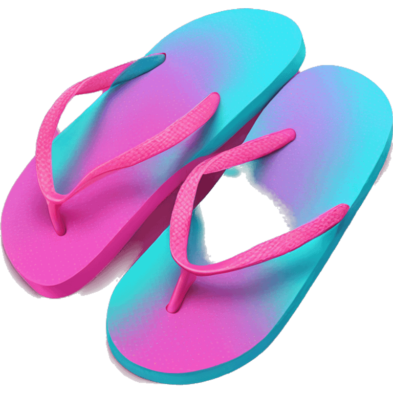 Realistic hot pink and turquoise gradient pair of summer flip flops isolated. emoji