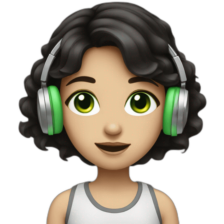 girl with dark hair and green eyes enjoys listen to music emoji