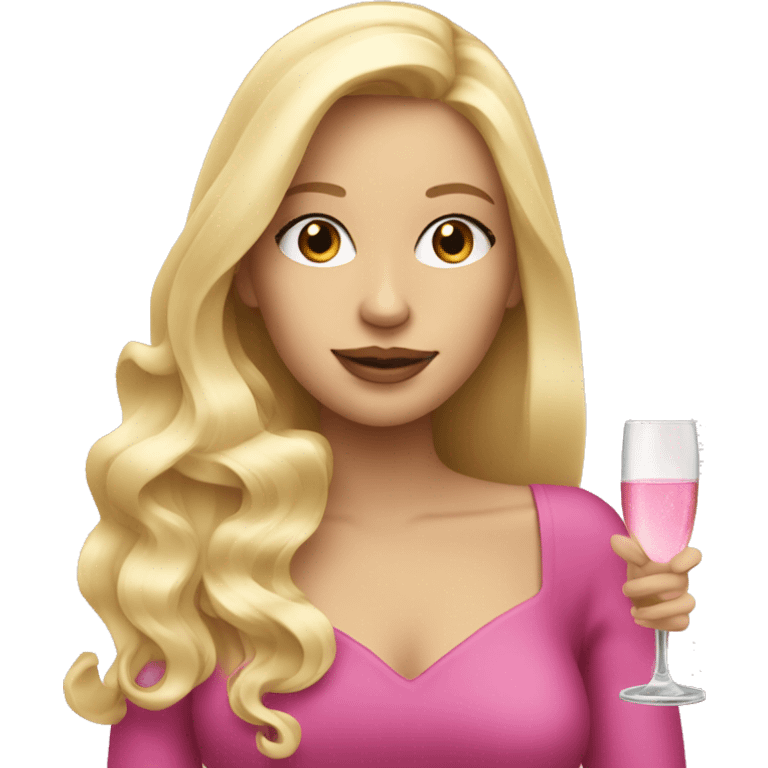 Pretty blonde lady with long hair drinking pink champagne emoji