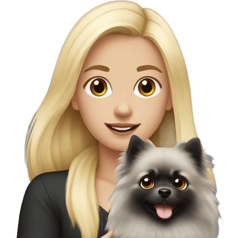 blond hair girl holding a black and grey pomeranian  emoji