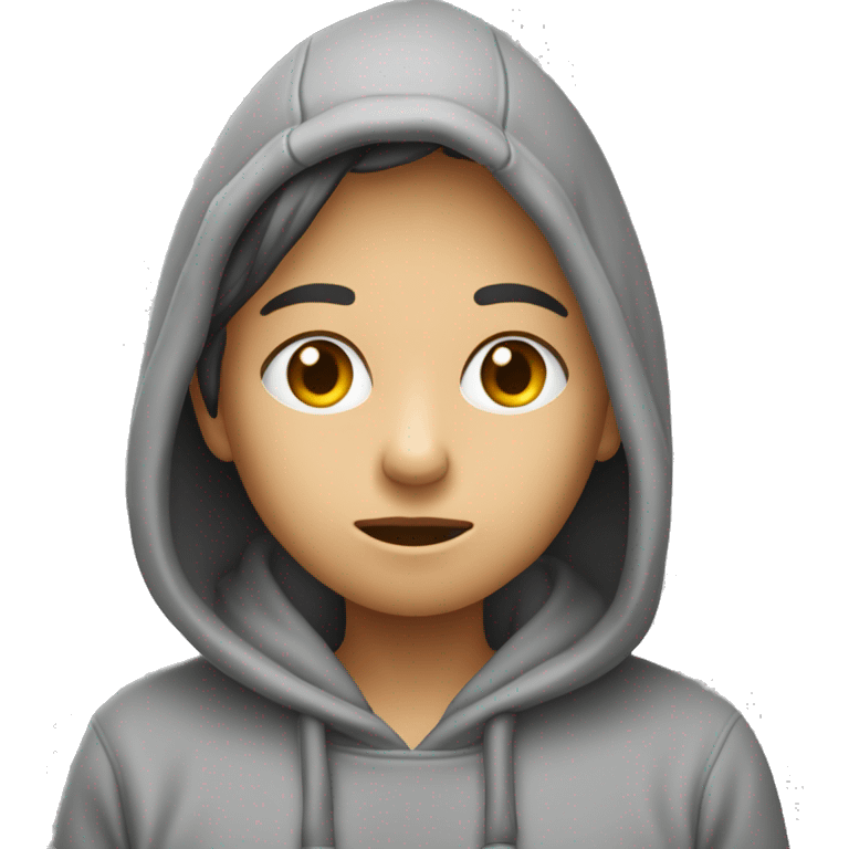 Une personne avec un sweat à capuche gris,  inquiets, exprimant tristesse ou regret. emoji