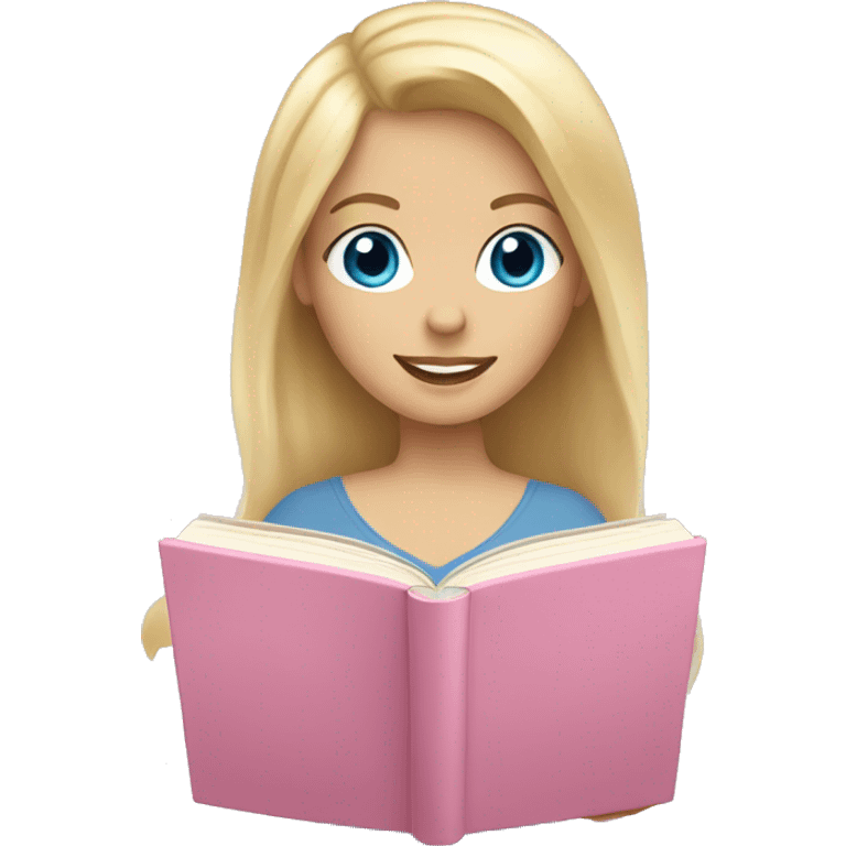 blonde hair blue eyed girl reading light pink book emoji