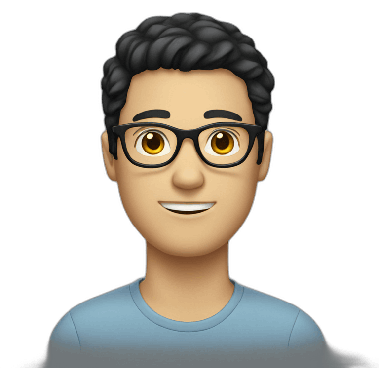 White guy with glasses with black hair emoji