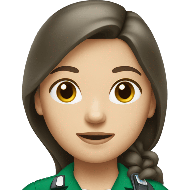 Paramedic brunette female long hair green uniform emoji