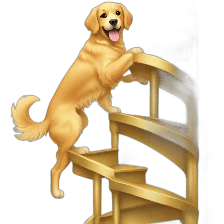 golden retriever climbing up spiral stairs emoji