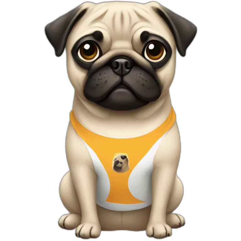 pug wearing a t-shirt emoji