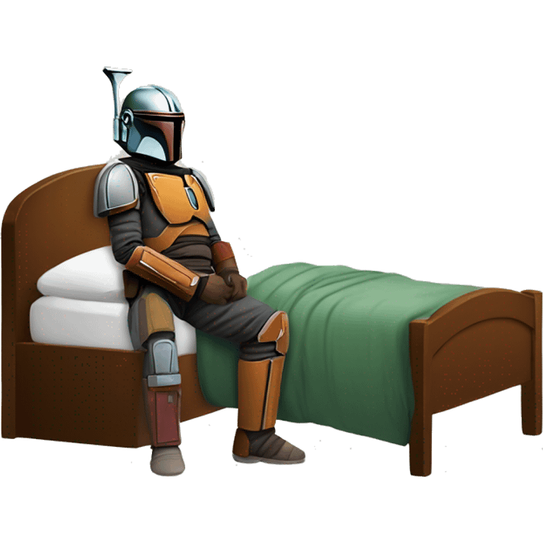 Mandalorian close next to a bed with sick person in it. emoji