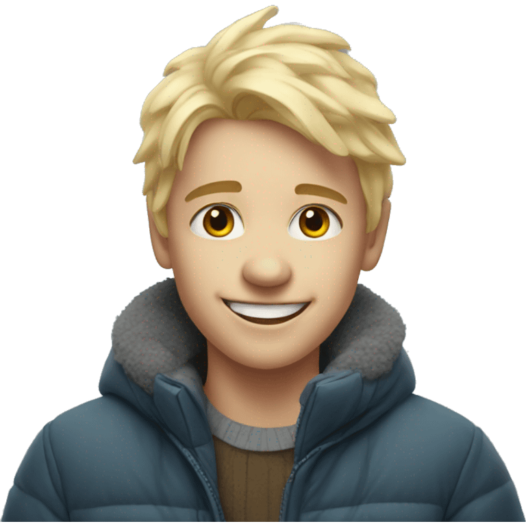 smiling blonde boy portrait cold winter emoji