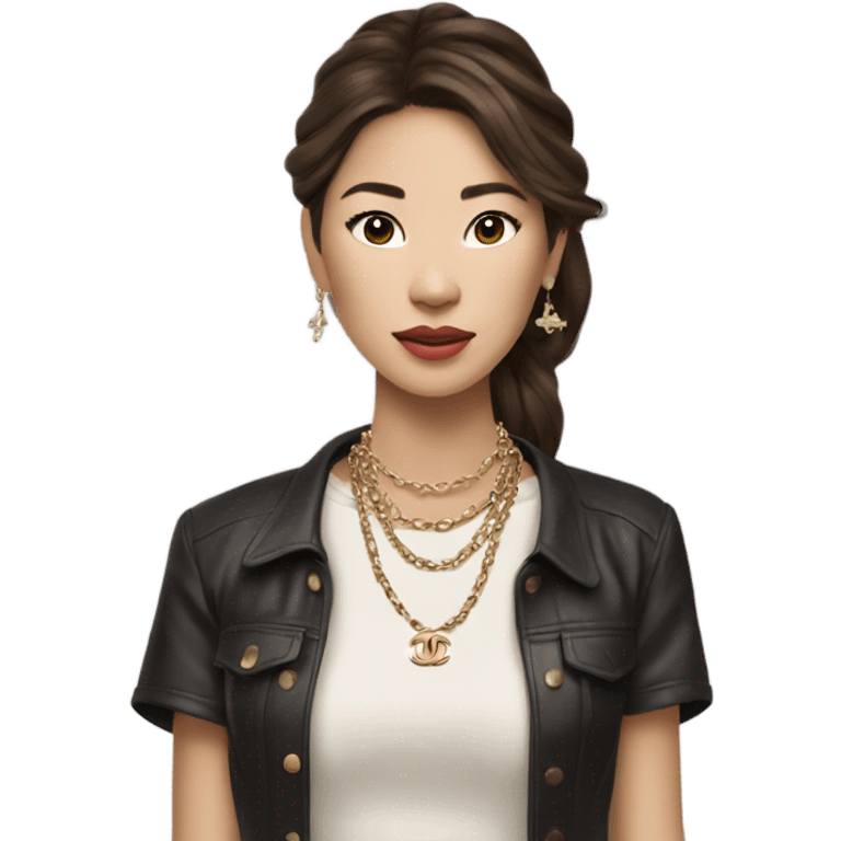 Realistic brown hair Chanel Asian Girl with Birkin bag and Chanel necklace emoji