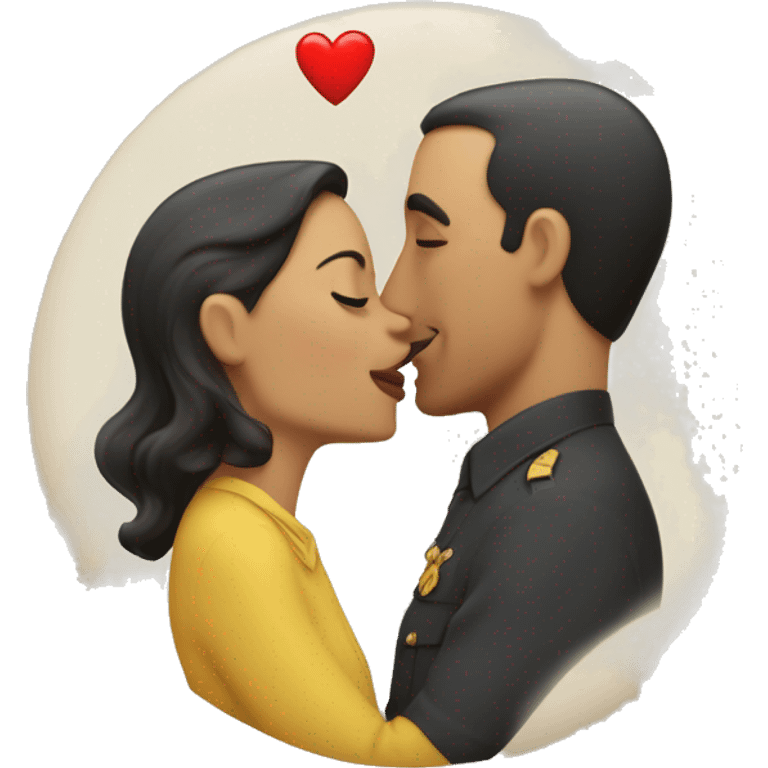 one man head and one woman head kiss with a heart in the middle , traditional emoji style character,casablanca emoji