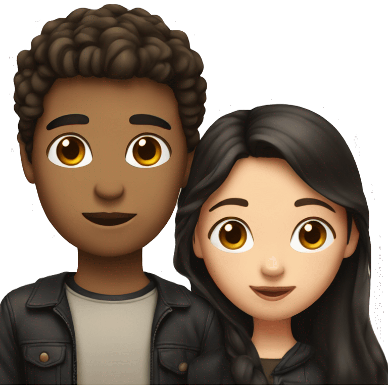 girl with brown hair and boy with black hair kissing  emoji