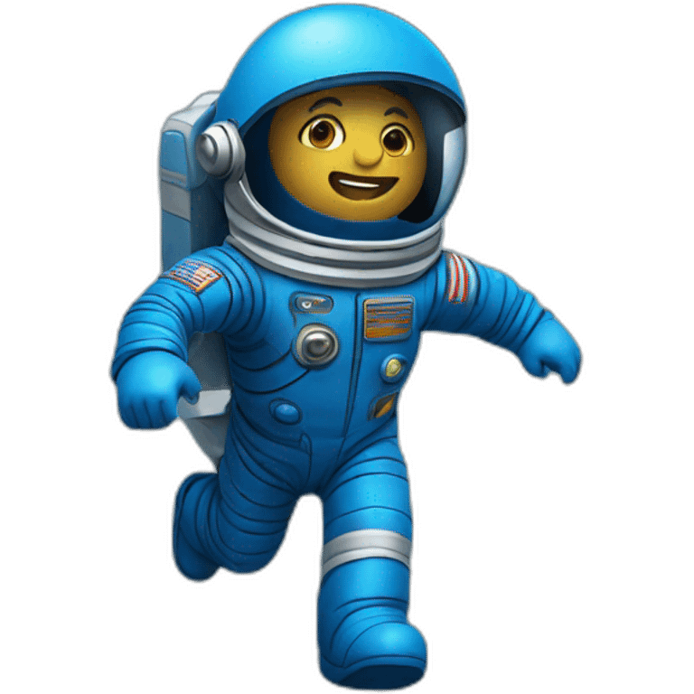 blue spaceman in a blue suit flying emoji