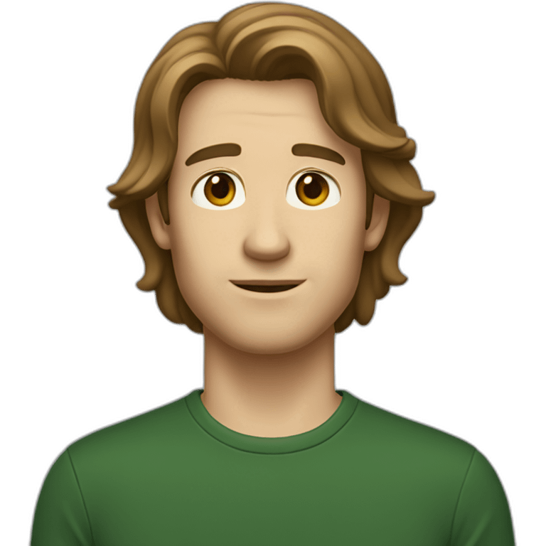 tall skinny white guy with shoulder length brown hair and dark green t-shirt emoji