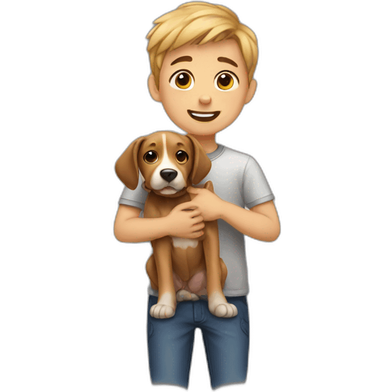 a boy with a puppy emoji