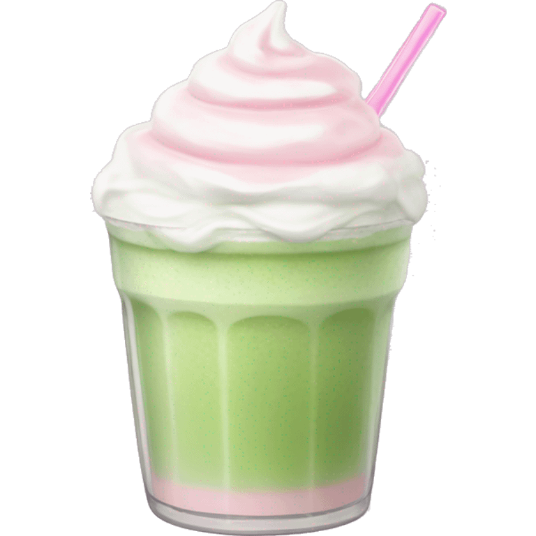 Clear tumblr cup with light pink drink, matcha foam, and whip cream on top emoji