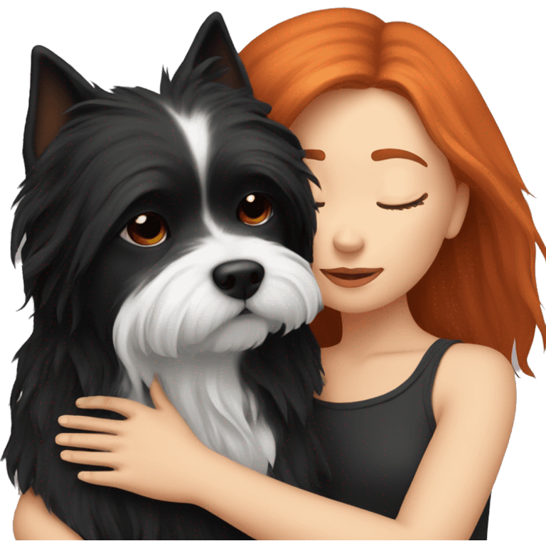 red-haired girl , sleep with a maltese black dog emoji