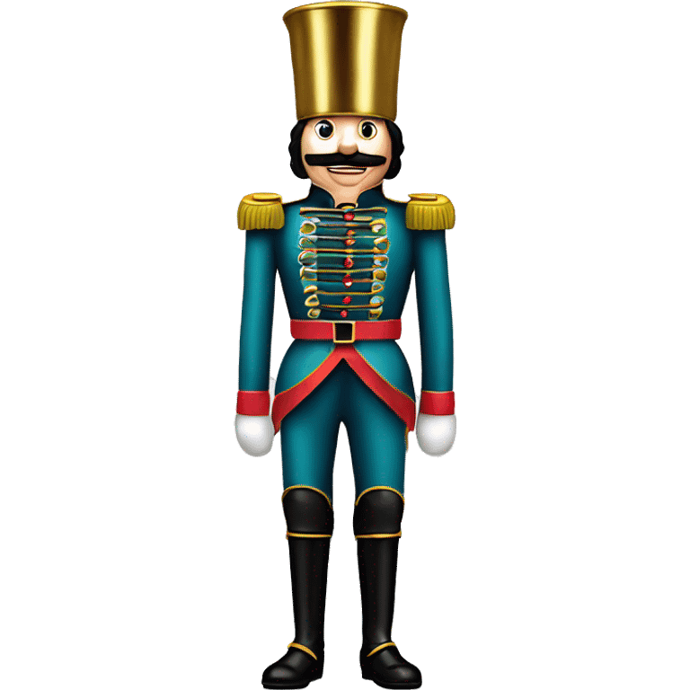 Realistic full body pastel christmas nutcracker soldier with metallic gold hat and boots. emoji