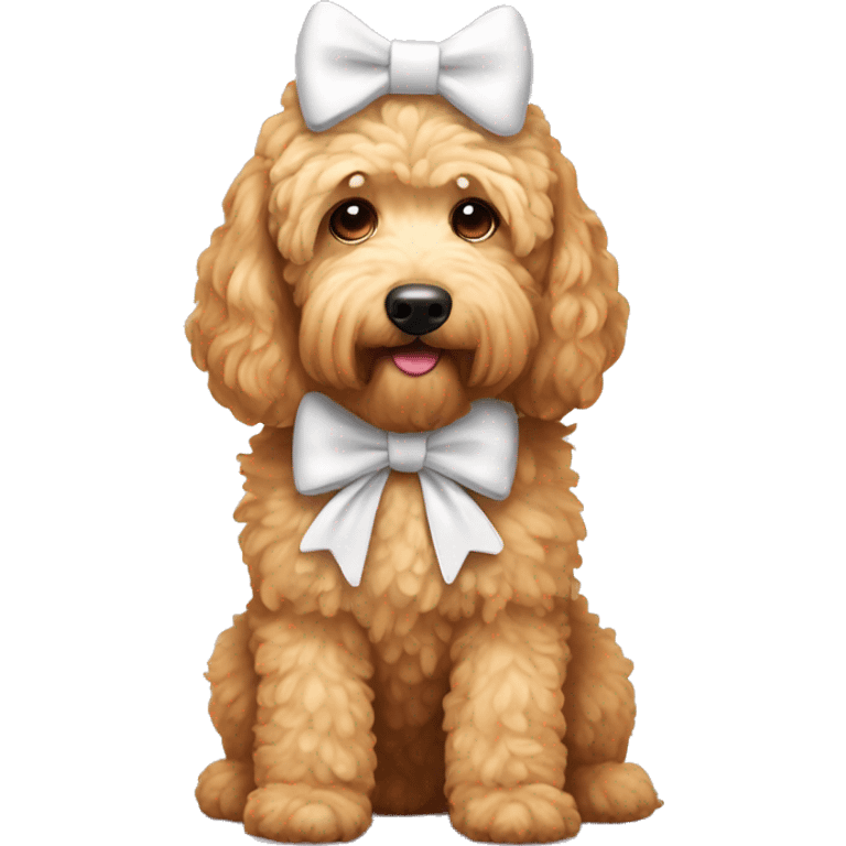 Golden doodle with white bow on head emoji