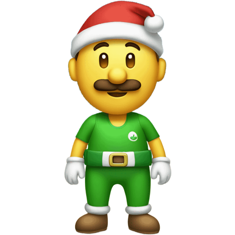 Luigi with bathing suit on with Christmas hat emoji