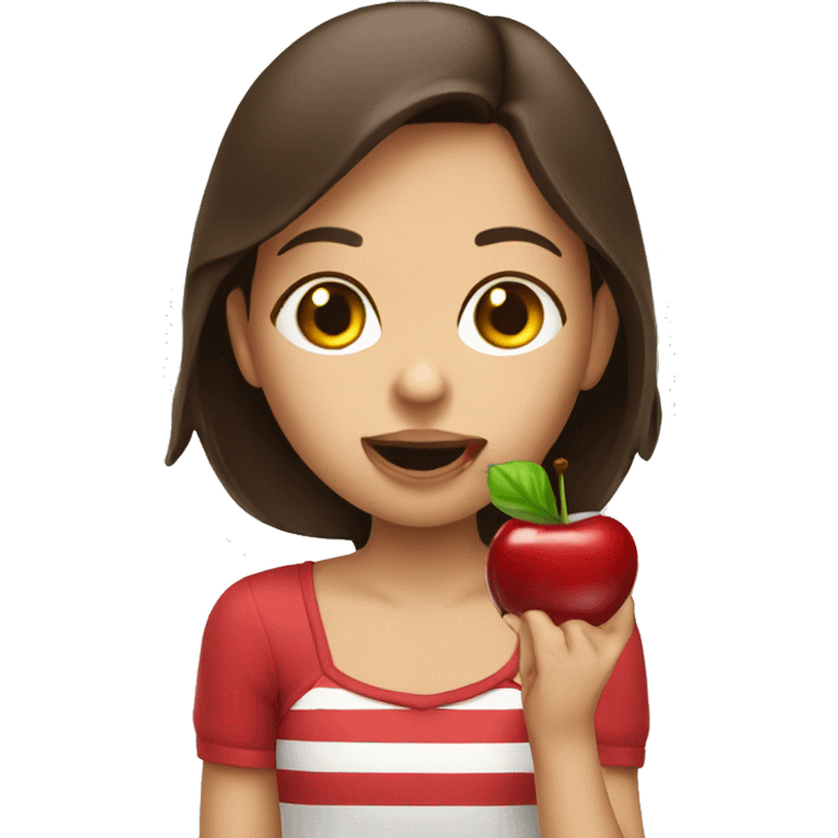 brunette girl eating a cherry emoji