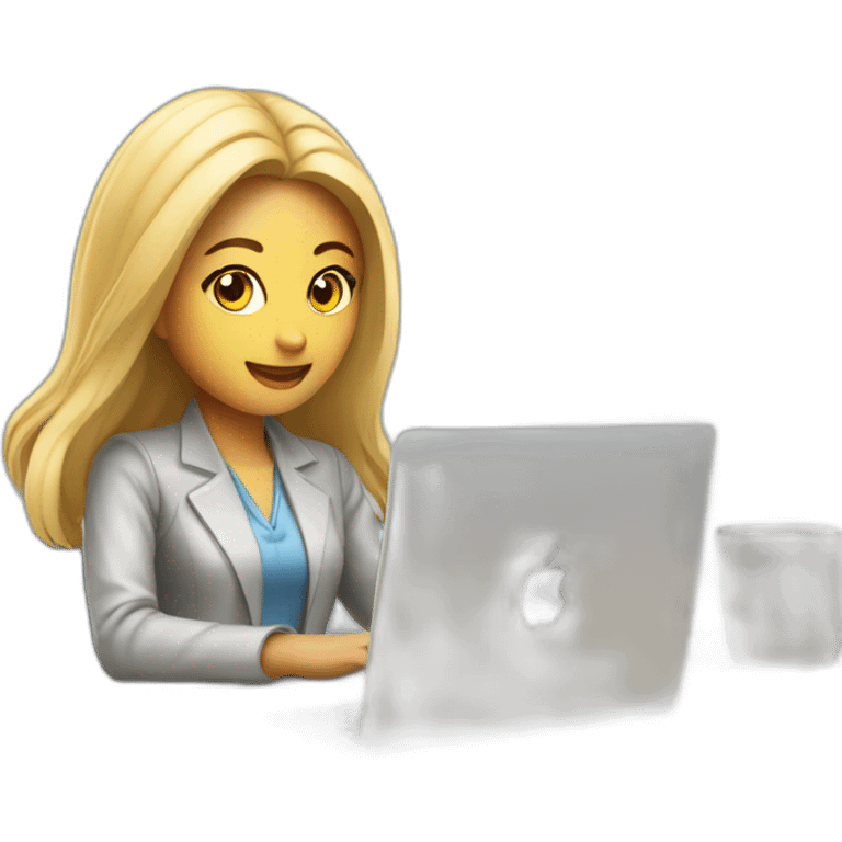 blonde asian female software engineer with Macbook on the table emoji