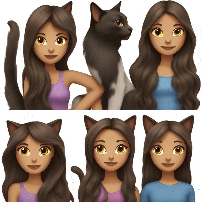 Two long hair brunettes with two cats emoji