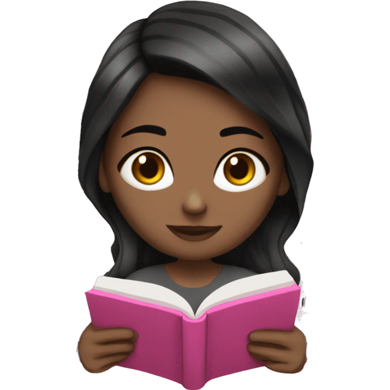 white girl with black hair studying with pink books  emoji