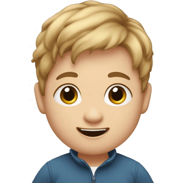 Down syndrome boy bown hair waving emoji