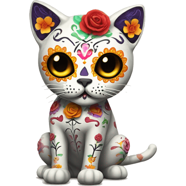 Dia De Los Muertos full body sugar skull cat emoji