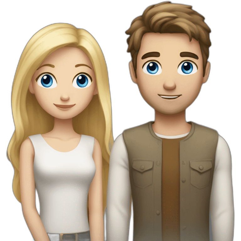 Tall boy with blue eyes and blonde hair with short brunette girl with long hair emoji