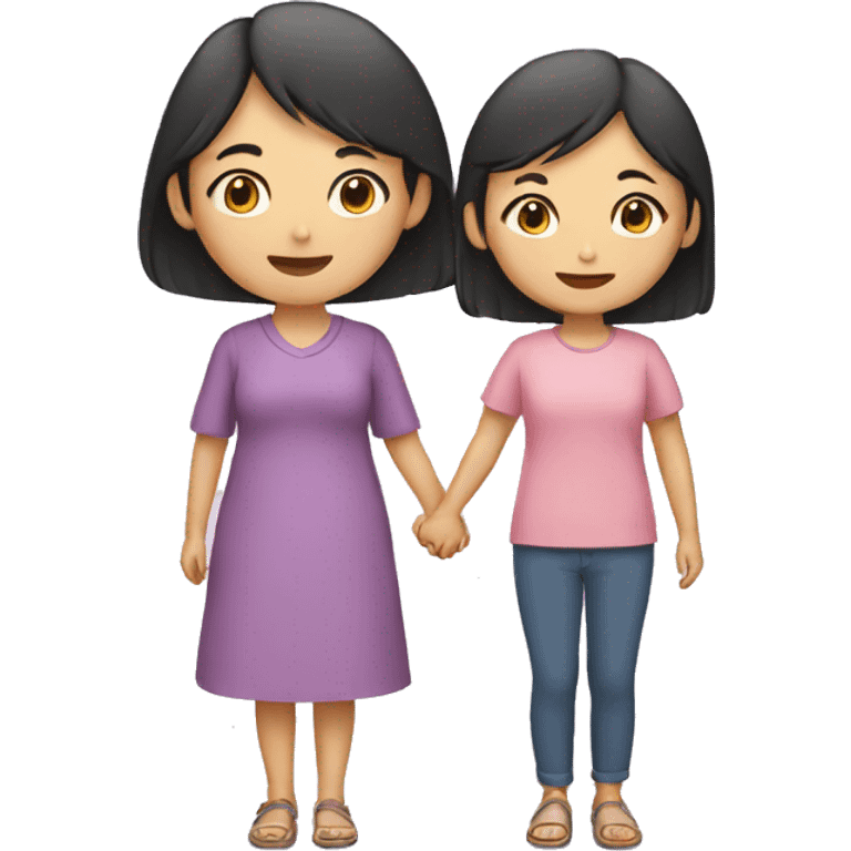 asian mother and daughter holding hands emoji