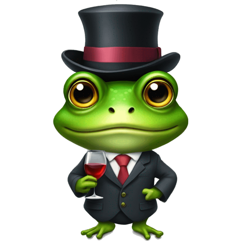 A frog with a suit and a hat wih a wine in the hand emoji