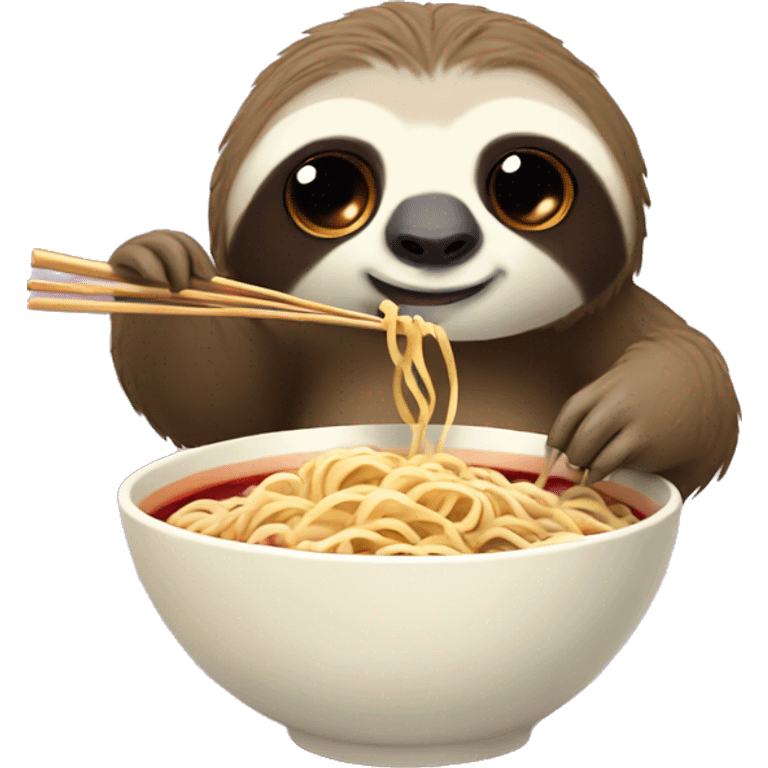 cute sloth eating ramen noodles from a bowl with chopsticks  emoji