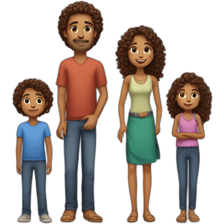 indian family with one daughter curly hair mom curly hair dad straight hair and one son straight hair emoji