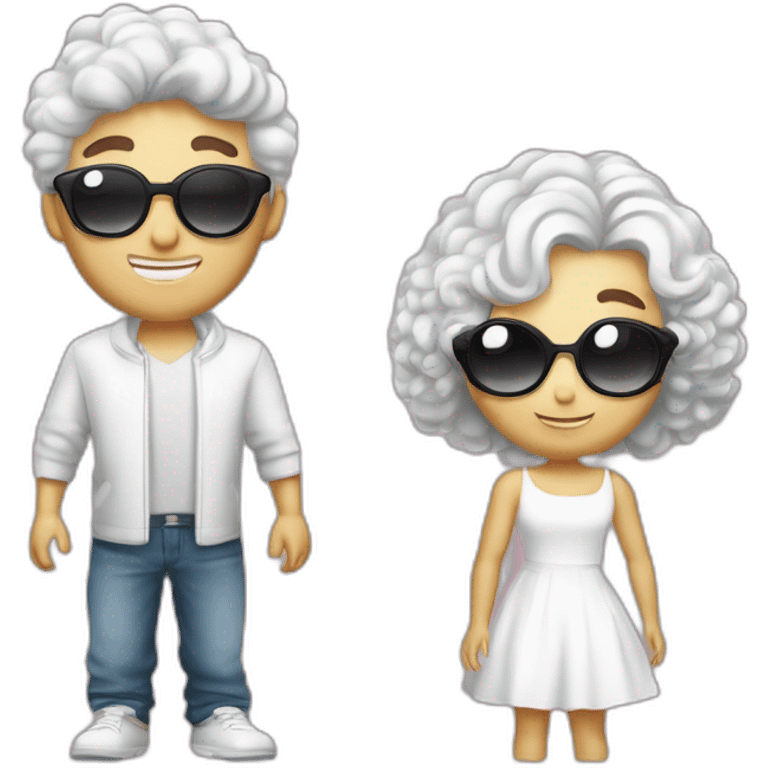 Garçon blanc cheveux bouclés châtains avec fille blanche cheveux long bruns ondulés et lunettes couple emoji