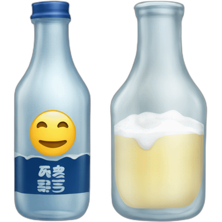 bouteille de saké avec étiquette et verre avec liquide transparent/bleuté emoji