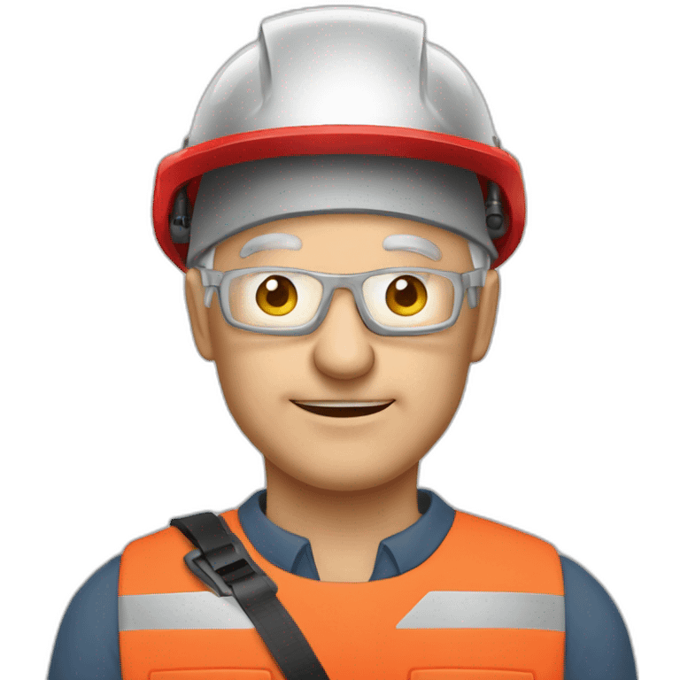 Industrial professional senior mechanical fitter working with a helmet red and red clothing emoji