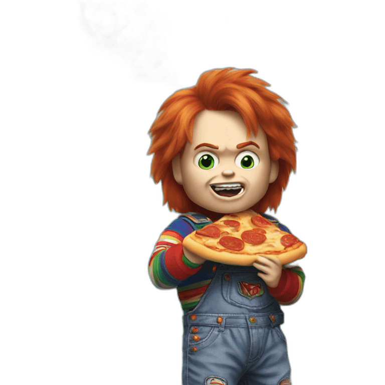 Chucky eating pizza emoji