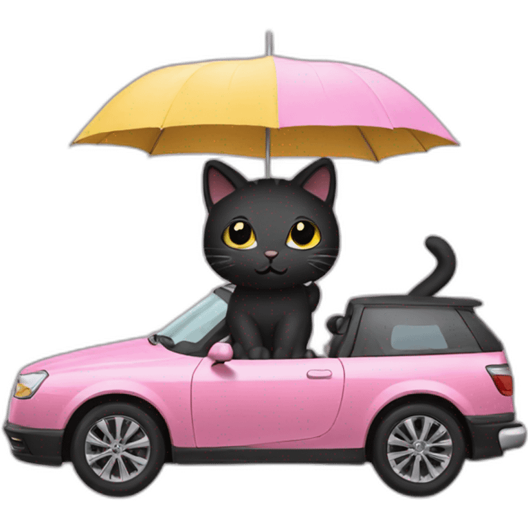 Black kitty car holding umbrella emoji