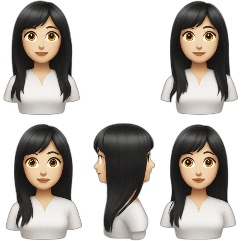 white woman long black hair with bangs emoji