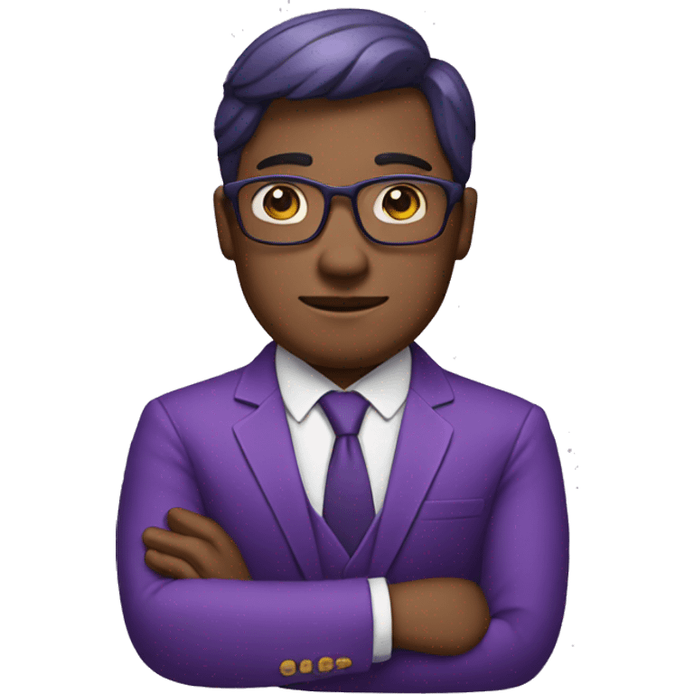 Confident man in purple suit. With arms crossed. emoji