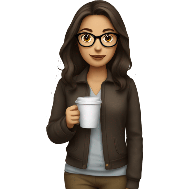 brunette with glasses, drinking coffee  emoji