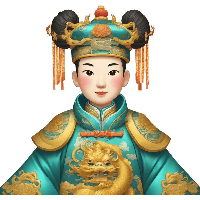 Qianlong, Qing dynasty's emperor, is recognized by his majestic attire: dragon-adorned imperial robes, a court headdress, and a ceremonial scepter. 🐉👑 emoji