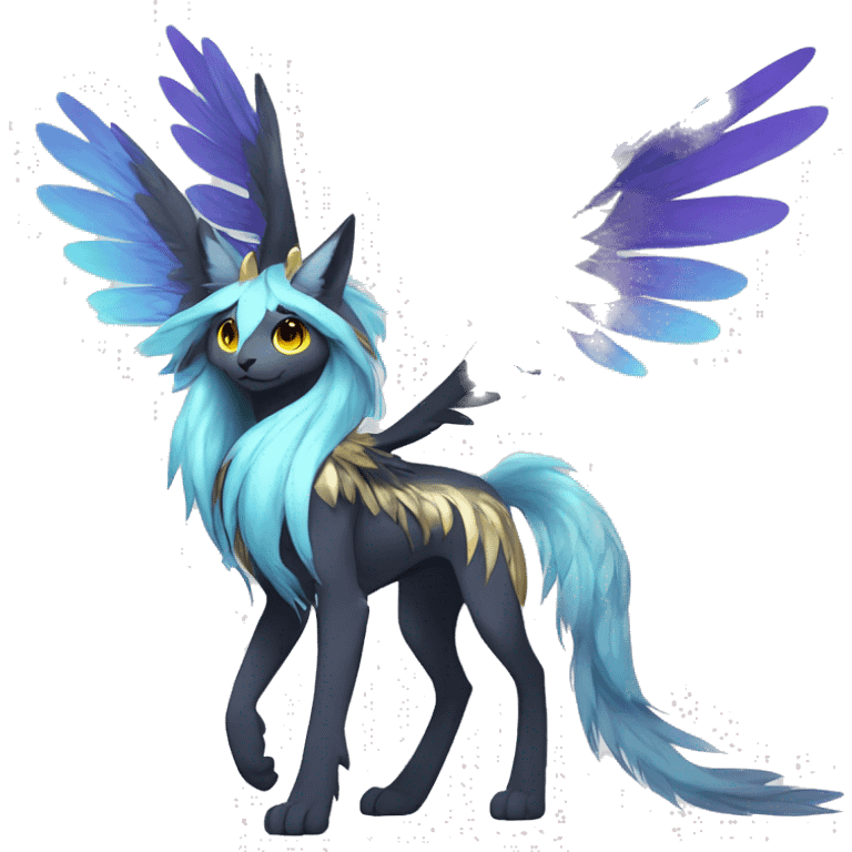 Anthro Sona Cool Edgy Cute Colorful Shy Detailed Winged Shiny High Quality Fakemon-Fantasy-Creature With Long Hair-Mane Full Body emoji