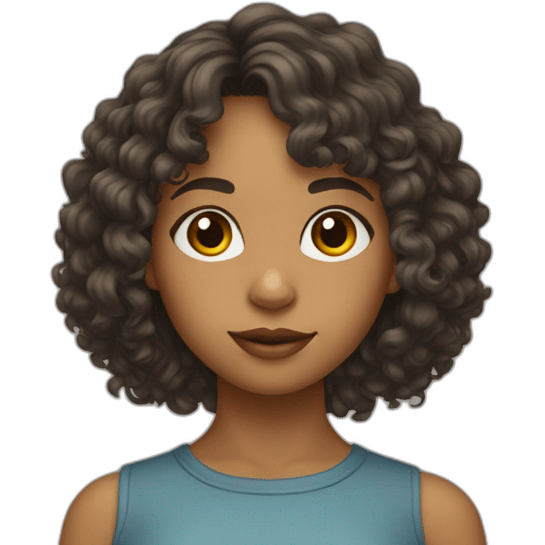 mixed girl with shoulder length curly hair with bangs emoji