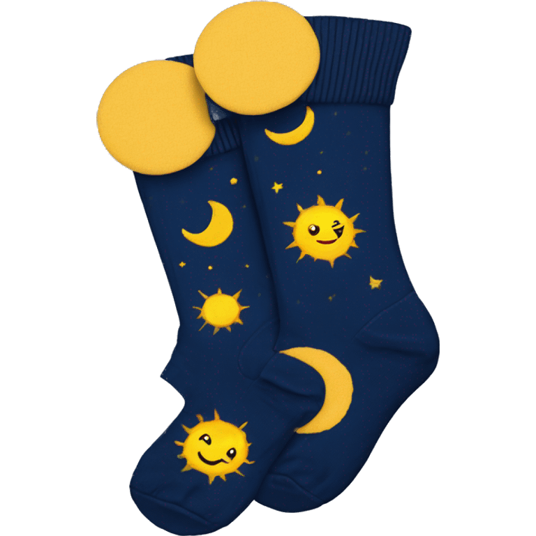 Dark blue cotton socks with yellow suns and moons emoji