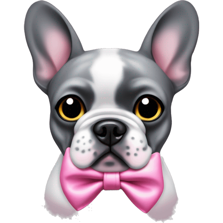 Grey and black speckled French bulldog pink bow emoji