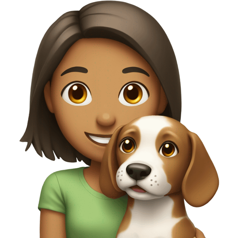 Girl smiling with dog indoors emoji