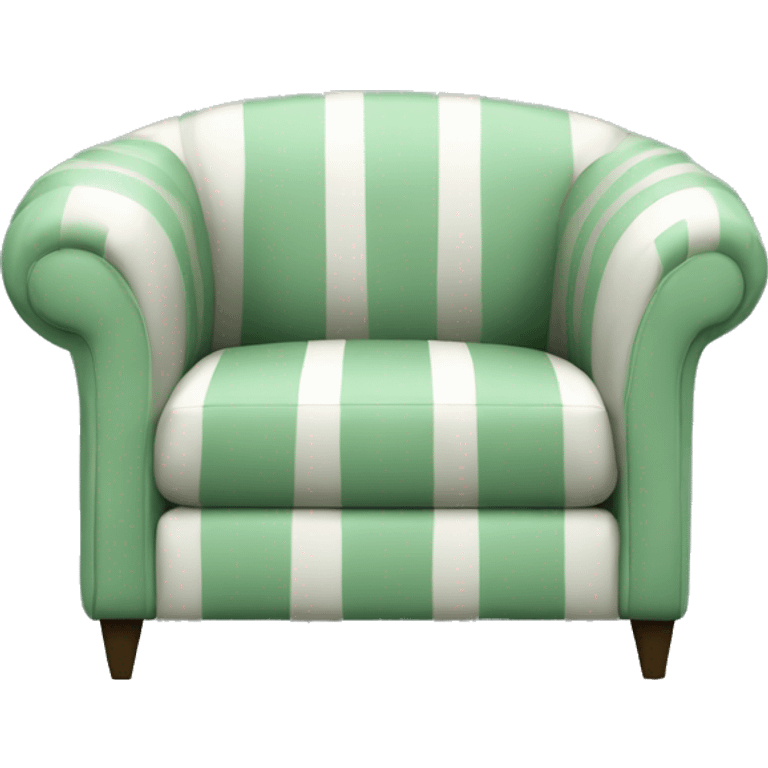 Striped dark pastel green and white sofa chair with square back and round front emoji