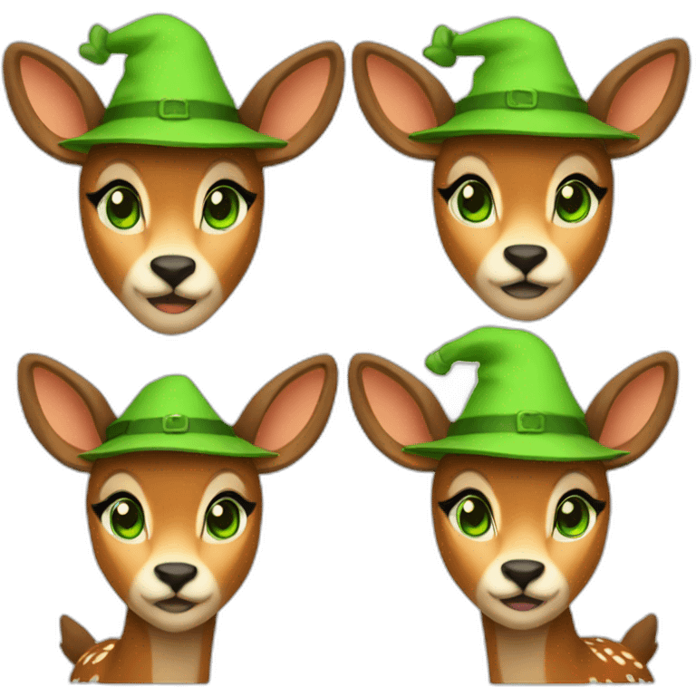 female deer in orange witch hat with green eyes and brown hair emoji